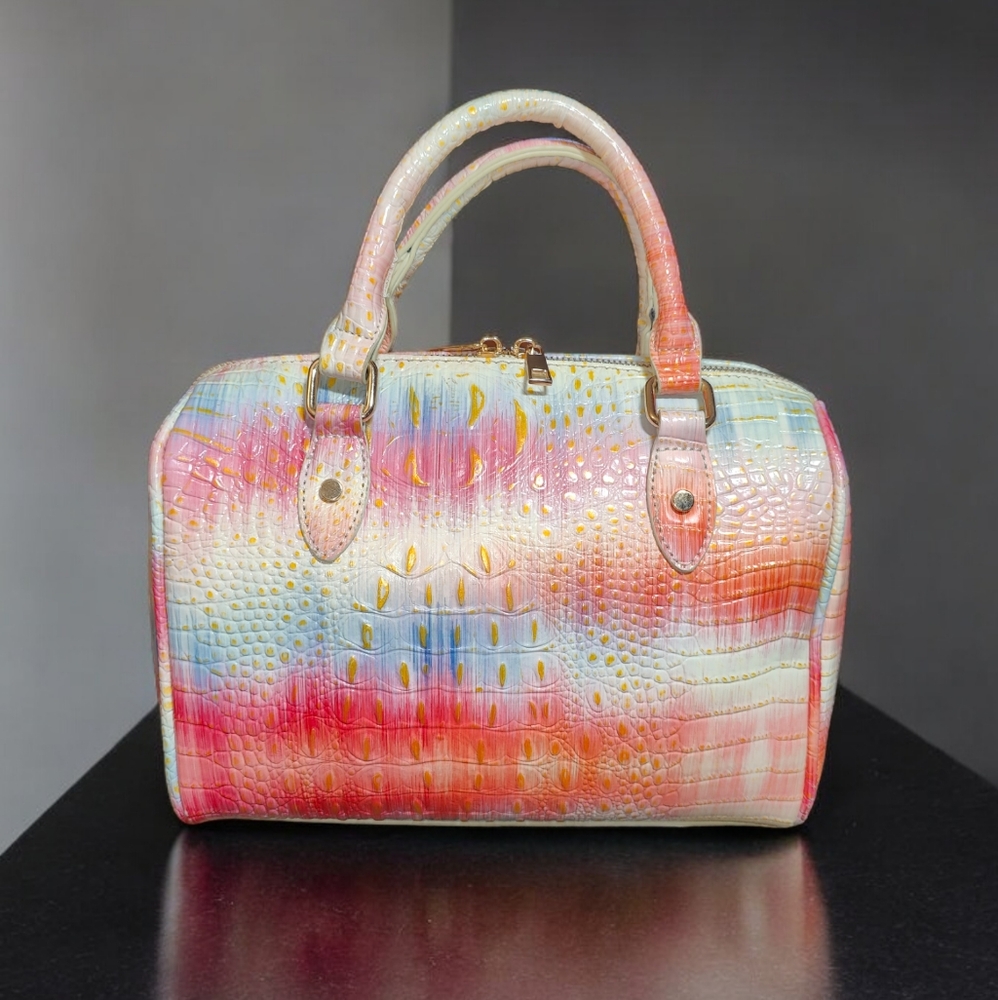 IMOSHION Vegan Rainbow Metallic Gold Croc Embossed Satchel Bag